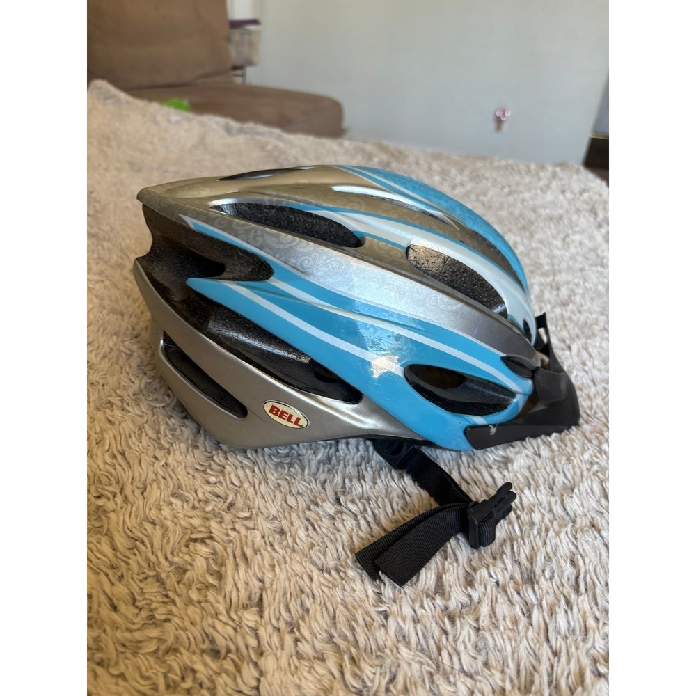 Bell Bike Helmet Kids OSFM Silver Blue Good 487796 Visor Adjustable Strap‎